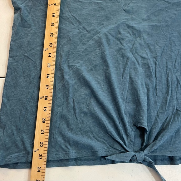 Synergy Organic Clothing Top Short Sleeve Tie Knot Detail Teal Sz XL * Hole - Picture 8 of 11